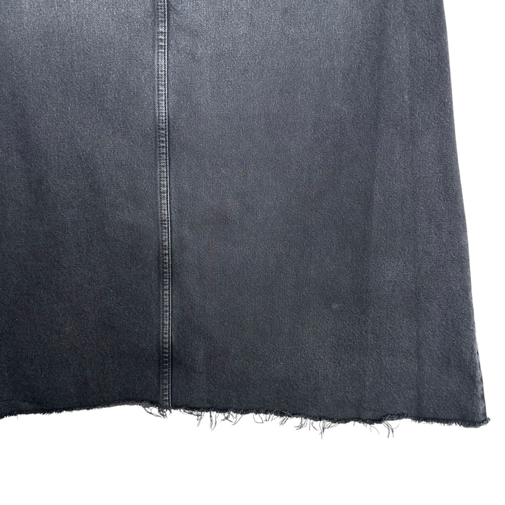 Free People WE THE FREE Black Denim Midi Skirt 8 Raw Hem Y2K Minimalist Grunge - Picture 8 of 14